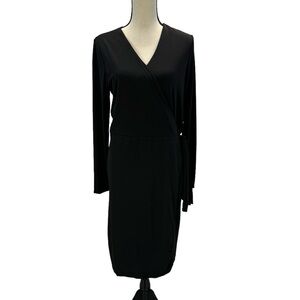 Alfani Long Sleeve Midi Wrap Dress - Black - size Medium